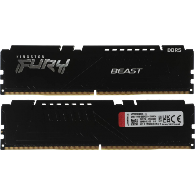 Память оперативная KINGSTON FURY BEAST BLACK XMP 16GB 6000MT/s DDR5 CL30 DIMM (Kit of 2) KF560C30BBK2-16